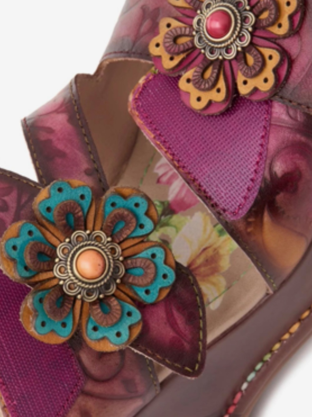 L'ATISTE Multicolor Floral Leather Wedge Sandal WORN ONCE - Picture 8 of 10